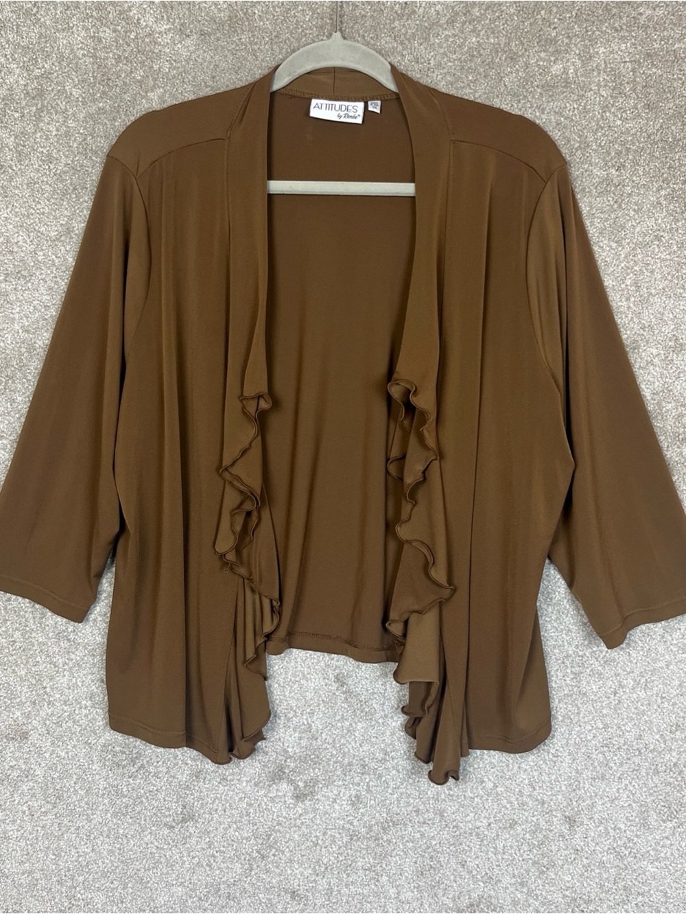 Attitudes by Renee Cardigan Womens 1X Brown Stretch Ruffle 3/4 Sleeve- 5187